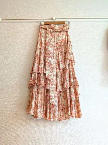 꽃무늬 프릴 롱 플리츠 스커트