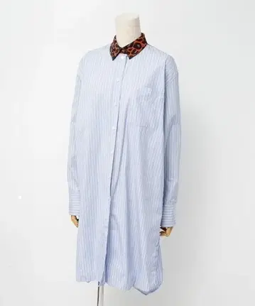 폴스미스 긴팔 셔츠 원피스 스트라이프 레오파드 블루 오렌지