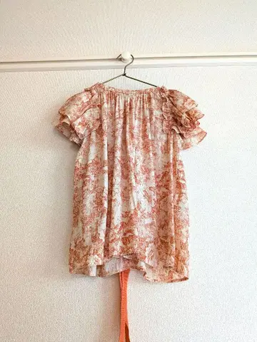 플라워 프린트 반팔 상의 오렌지 계열