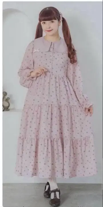 시마무라 아오키 미사코 미니 꽃무늬 원피스 핑크 3L