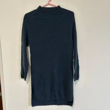 네이비 리브 하이넥 원피스