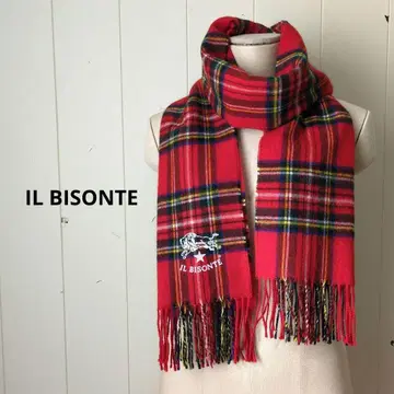 일비종떼 IL BISONTE 체크 무늬 스톨 머플러 빨간색