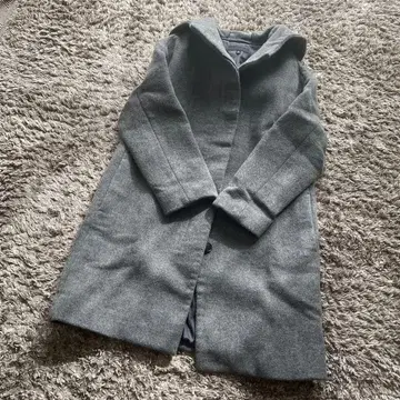 그레이 후드 부착 롱 코트 XS