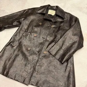 TINA: JOJUN 인조 가죽 A라인 코트 다크 브라운 자켓