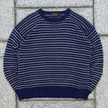 80s 에디 바우어 블랙 택 버즈 아이 코튼 니트 L