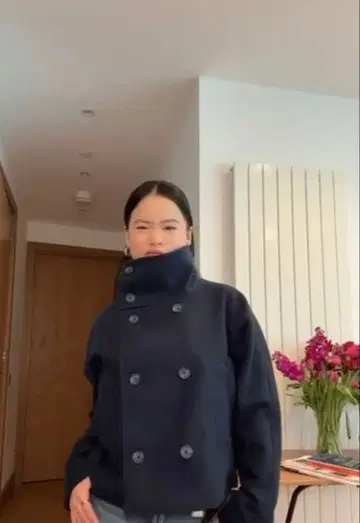 울 혼방 피코트 네이비