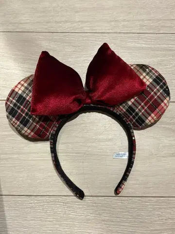 미니 마우스 귀 머리띠 체크 무늬