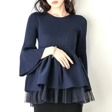 네이비 플레어 슬리브 튜닉