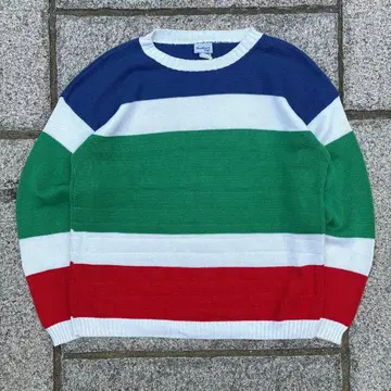 80s Bedford Fair 멀티 보더 코튼 니트 usa제