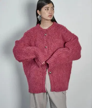 THE Yon 샤기 니트 가디건 2way 플럼