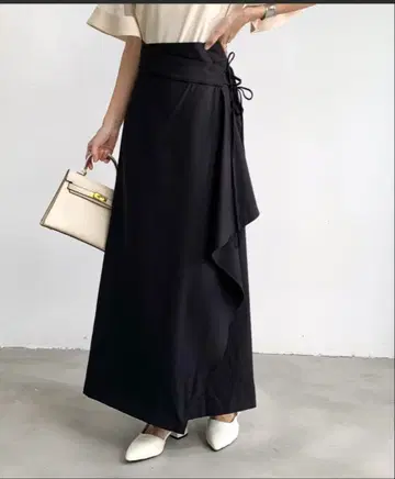 emi 하이웨스트 레이어드 스커트 L 블랙 롱 기장 랩 스타일