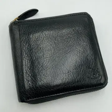 레어 일비종떼 이단 접이식 라운드 지퍼 가죽 블랙