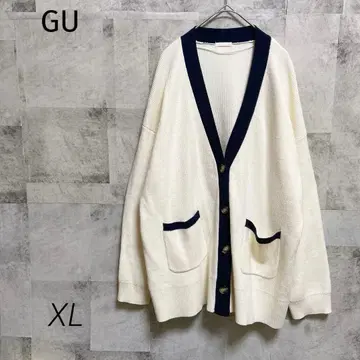 GU [XL] 니트 가디건 아이보리 포인트 라인 루즈핏
