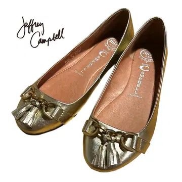 JEFFREY CAMPBELL 골드 플랫슈즈 비트 장식 24cm