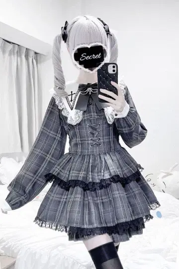 MA*RS 크로스 자수 3단 프릴 셋업 그레이