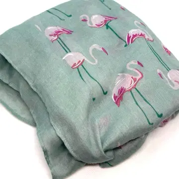 [ 이탈리아제 ] 플라밍고 패턴 에메랄드 그린 컬러 대형 스톨