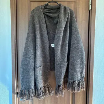 브라운 프린지 케이프 코트