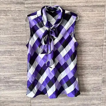 NINE WEST 슬리브리스 셔츠 체크 무늬 리본 포함 해외 구제 의류