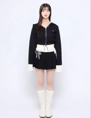 바이컬러 후드티 니트 바이컬러 니트 치마바지