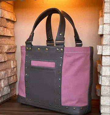 3 핸드메이드 작품 빈티지 11호 캔버스 와 슈링크 가죽의 토트백