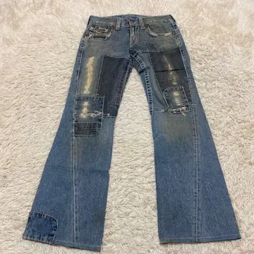 트루 릴리전 패치워크 데님 팬츠 부츠컷 플레어 청바지