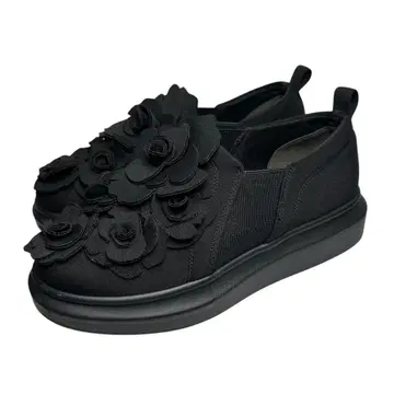 미사용급 Vin doux 슬립온 사이드 플라워 통굽 스니커즈 블랙