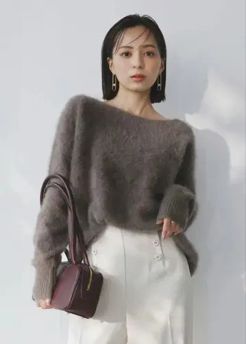 anuans 라쿤 폭스 보트넥 니트 풀오버 모카