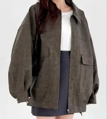 Heather 페이크레더 BIG 블루종 브라운