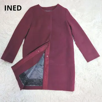 택 포함 미사용 이네드 노카라 코트 와인 레드 11호
