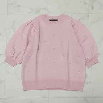 트루 바이 마리코 오이카와 펄 반팔 니트 퍼프 슬리브 핑크