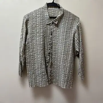 요건 레일 블라우스 스트라이프 베이지 그레이