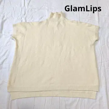 Glam Lips 크림색 하이넥 반팔 니트 캐시미어 혼방