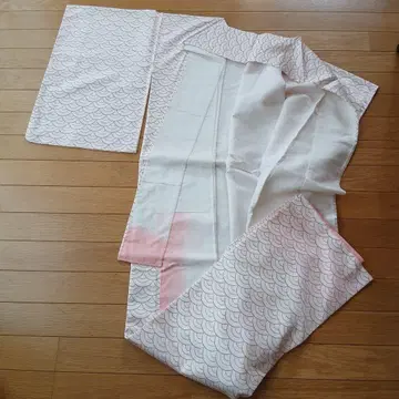 코몬 기모노 파도 무늬 화이트 레드