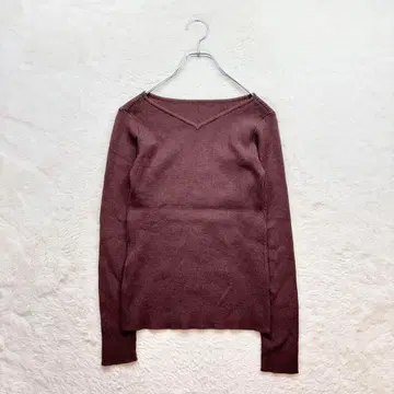 노스탤지어 [ M ] 브라운 니트 풀오버 긴팔 V넥 리브 가을/겨울