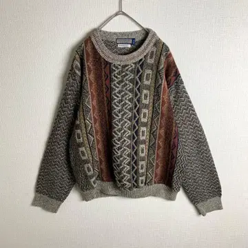 니트 헤링본 패턴 무늬 올 패턴 입체감 이탈리아제 브라운 계열 구제 의류