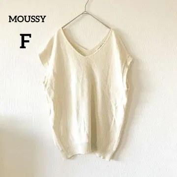 마우지 니트 베스트 F 아이보리 V넥 슬리브리스 린넨 혼방 177