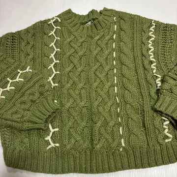 niko and - 케이블 짜임 스웨터 L 올리브 그린