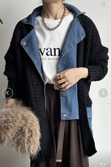 DOUDOU 데님 옷깃 니트 자켓 WEB 한정판