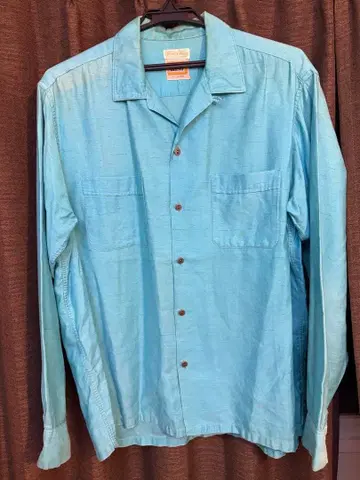60s BRENT 스카이블루 빈티지 레이온 셔츠 L