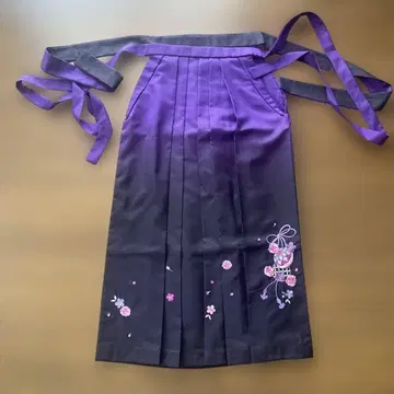 보라색 자수 플리츠 하카마 끈 길이 102cm