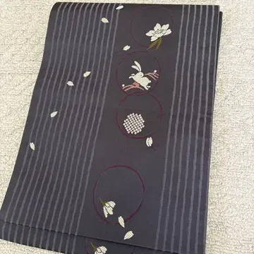 나고야 오비 다크 그레이 토끼 자수