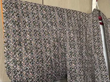 동백꽃 패턴 사선 격자 코몬 핑크 카키 이중 기모노