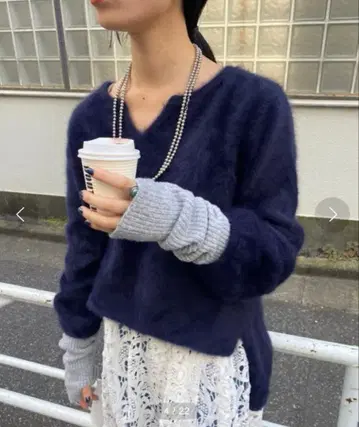 시너리 shenery 퍼 캐시미어 키 넥 니트 네이비