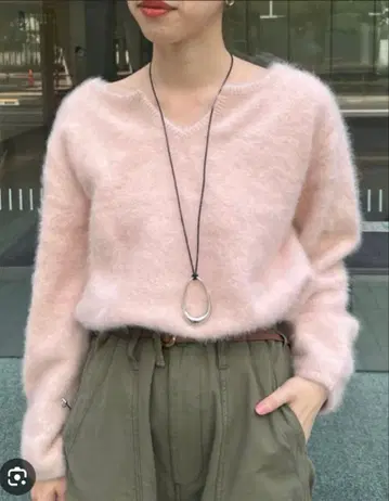 시너리 shenery 퍼 캐시미어 키 넥 니트 핑크