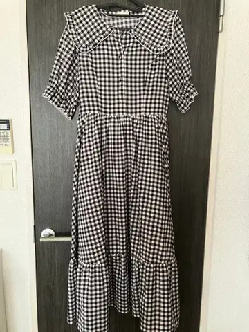 체크 무늬 반팔 셔츠 원피스 시마미사