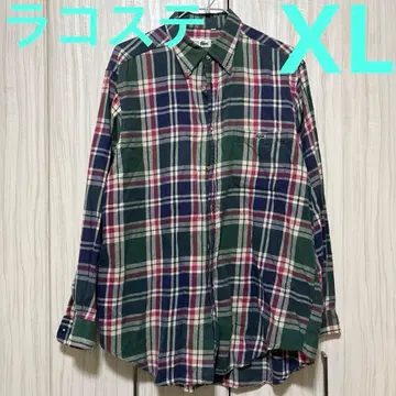 남성용 봄/가을 XL 라코스테 그린 계열 체크 셔츠
