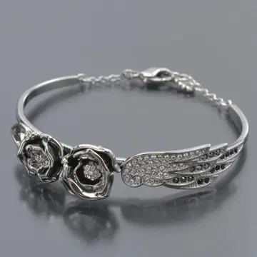 컨디션 최상 스와로브스키 Hybrid 뱅글 로즈 페더 실버 블랙