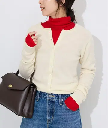 SLOBE IENA echecs 크루넥 가디건 아이보리