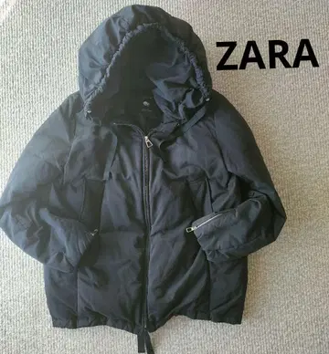 ZARA 100% 페더 & 다운 자켓 M 블랙 후드 부착