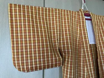 체크 무늬 격자 무늬 오렌지 브라운 울 기모노